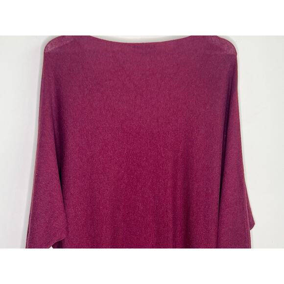 Eileen Fisher Cotton-Cashmere 3/4 Sleeve Drape Cowl Neck Sweater Magenta Medium - Picture 9 of 10